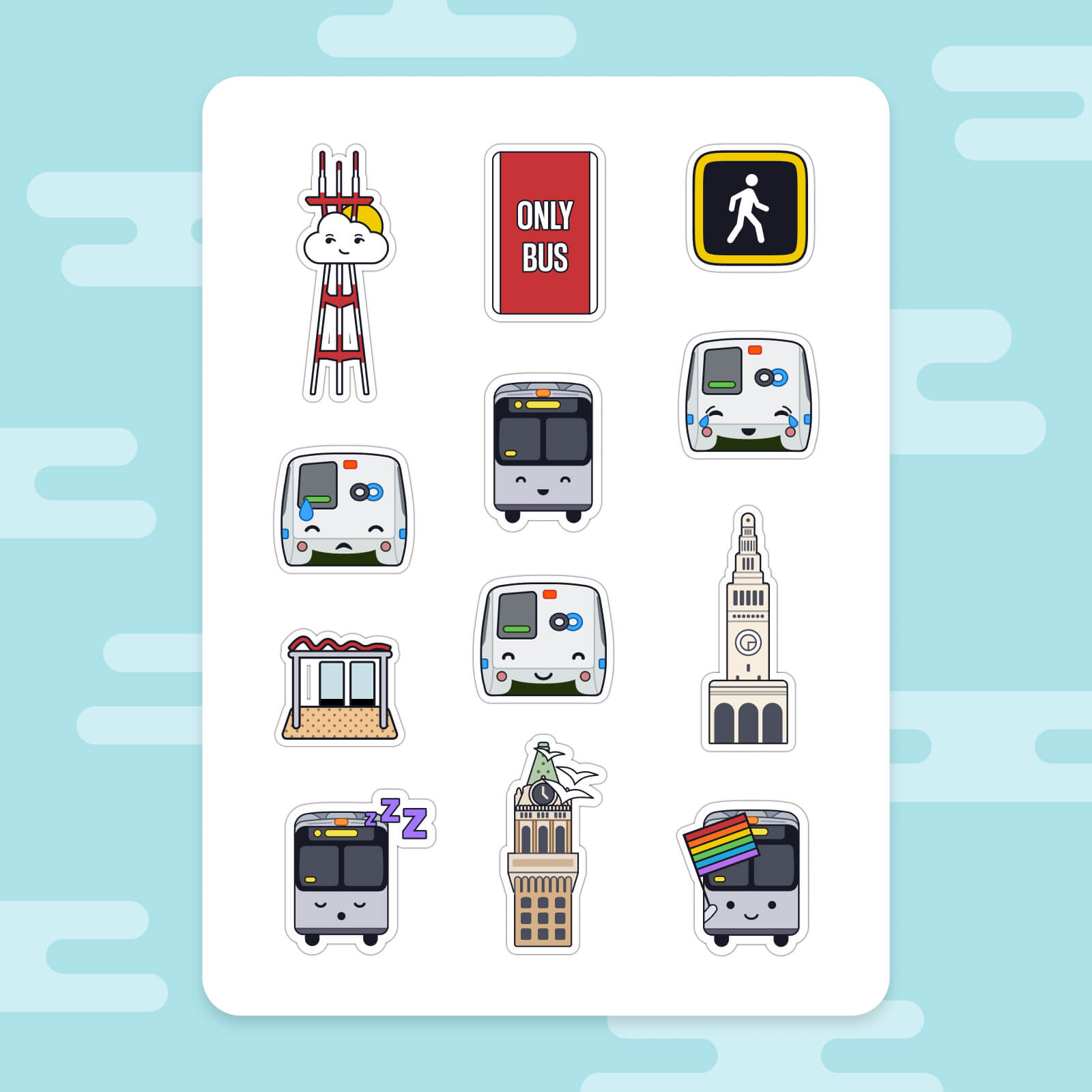 Sticker Sheet: Happy SF Transit, V2